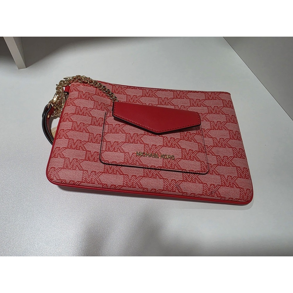 Michael‎ Kors Jet Set Item Large 2-in-1 Wristlet Wallet DK Sangria Red Logo NWT